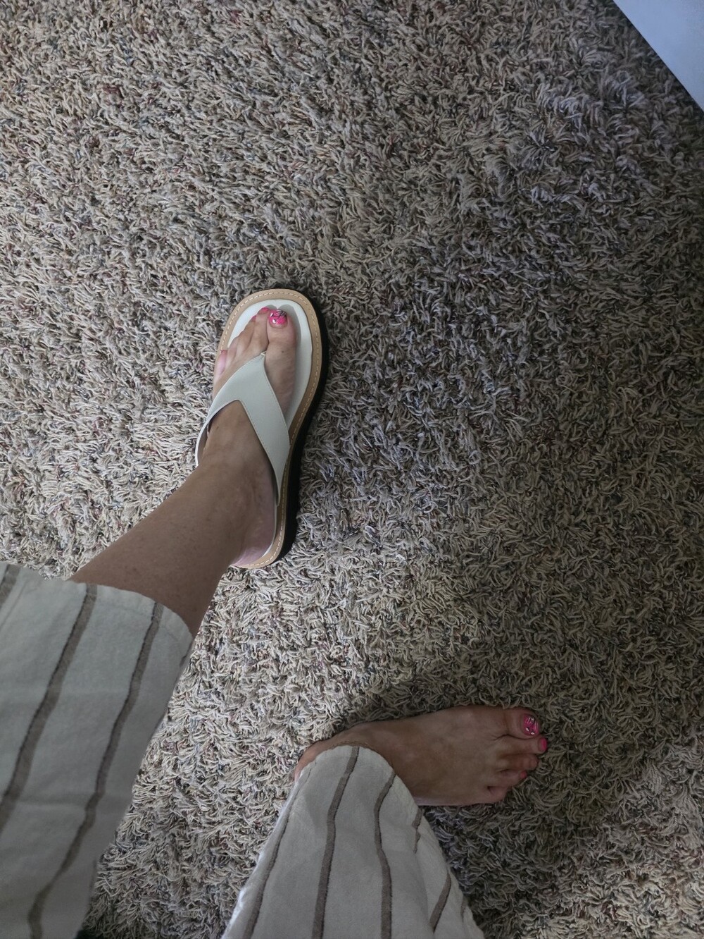Charles & Keith Cream Leather Thong Sandals with Low Platform - Picture 5 of 5